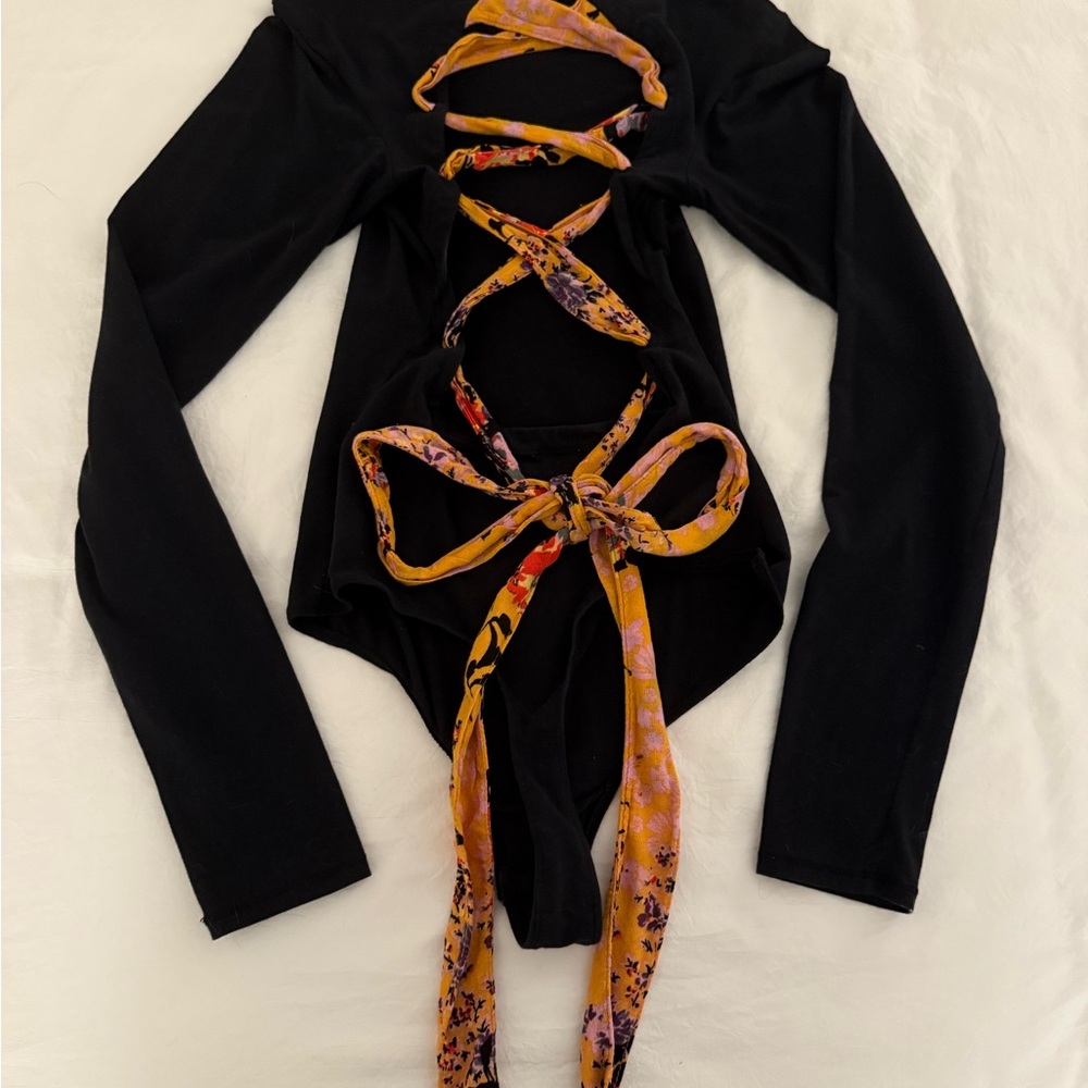 Free People Black Long Sleeve Bodysuit